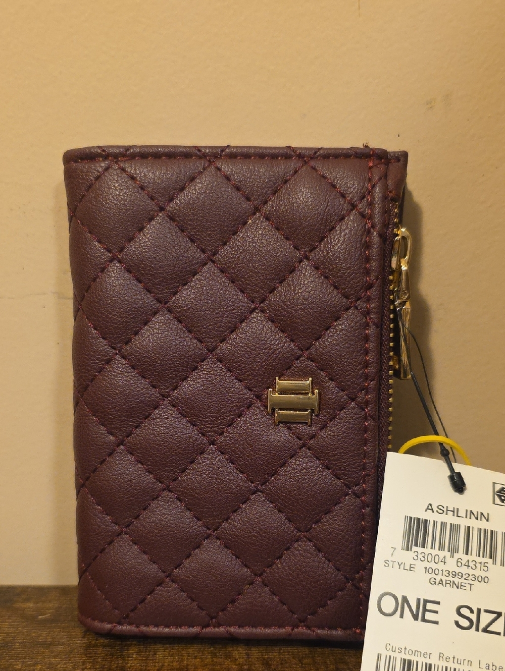 INC International Concepts Quilted Garnet Wallet with Gold Hardware